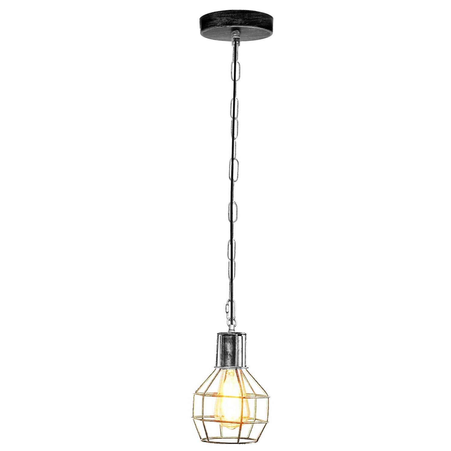 Brushed Silver Vintage Industrial Metal Wire Cage Pendant Lamp E27