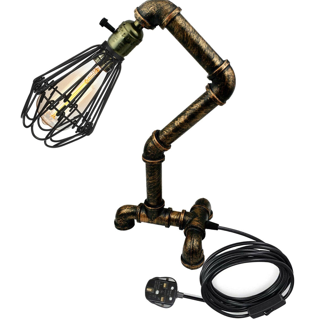 Industrial Steampunk Water Pipe Desk Lamp, Retro Plugin Lighting, Loft Style