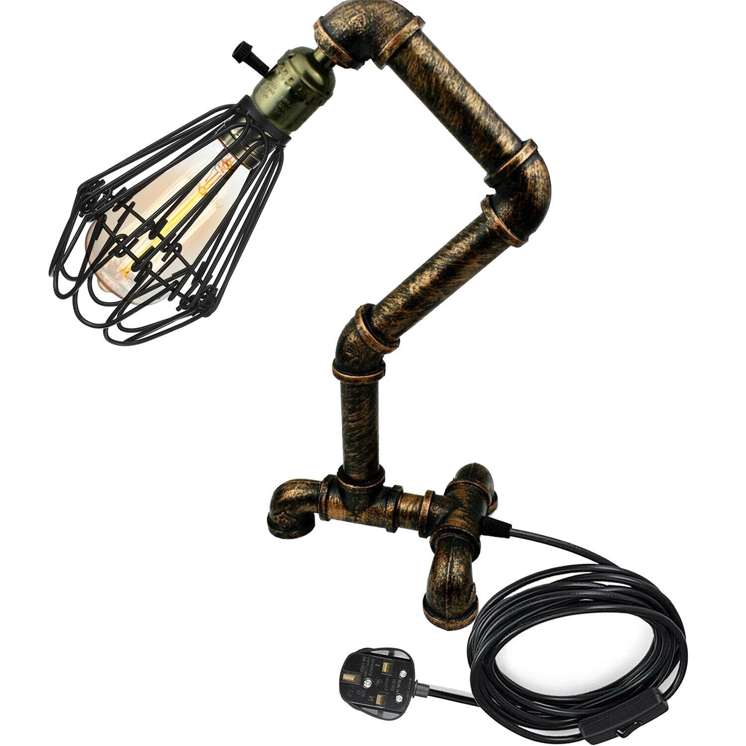 Steampunk Water Pipe Desk Lamp Retro Plugin Lighting ~6091