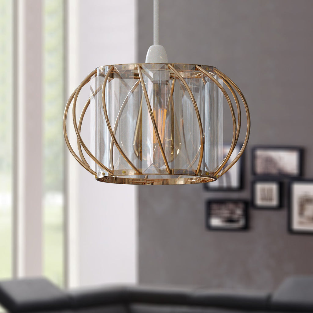 Elegant Modern Crystal Glass & Metal Cage Ceiling Pendant Light Shade
