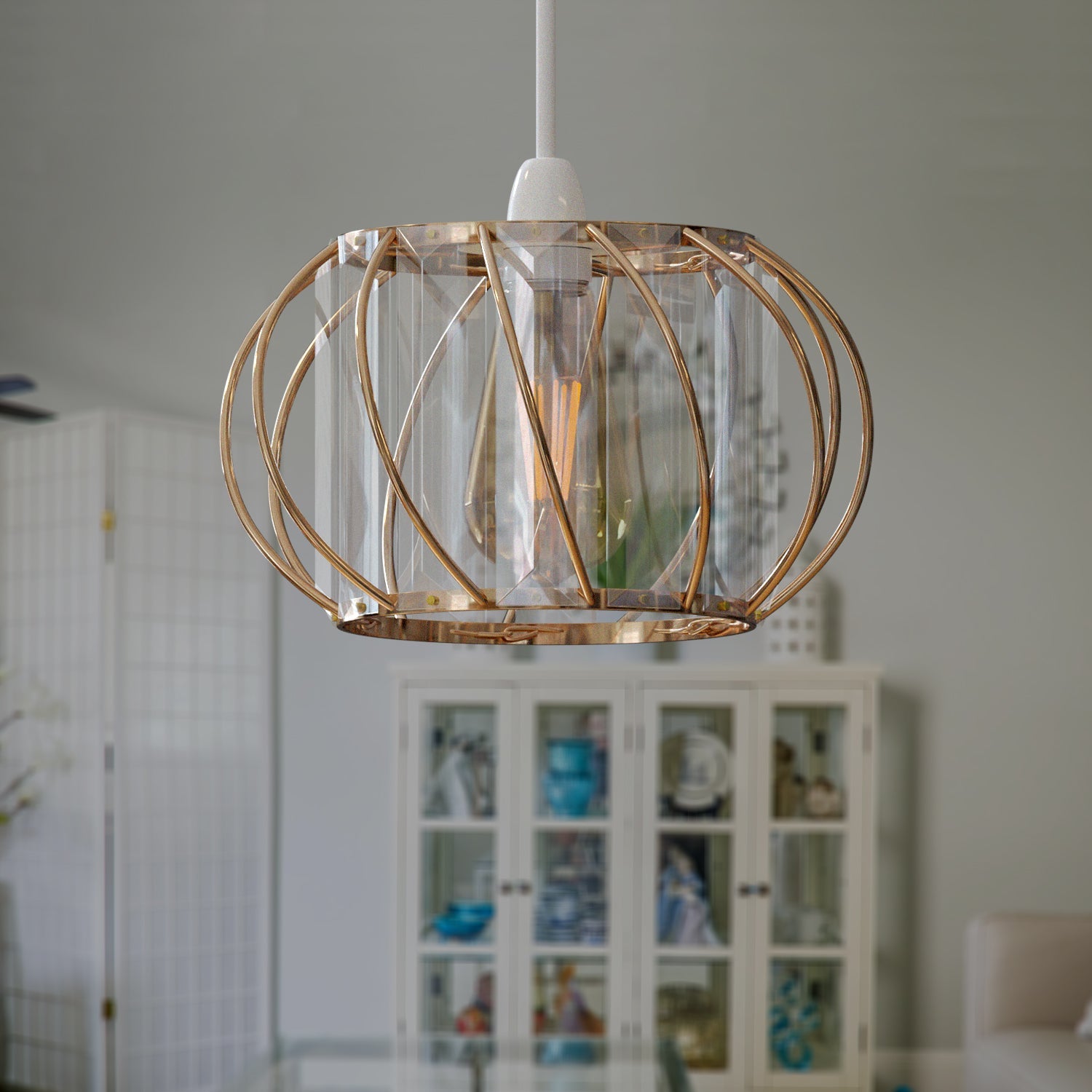 Elegant Modern Crystal Glass & Metal Cage Ceiling Pendant Light Shade