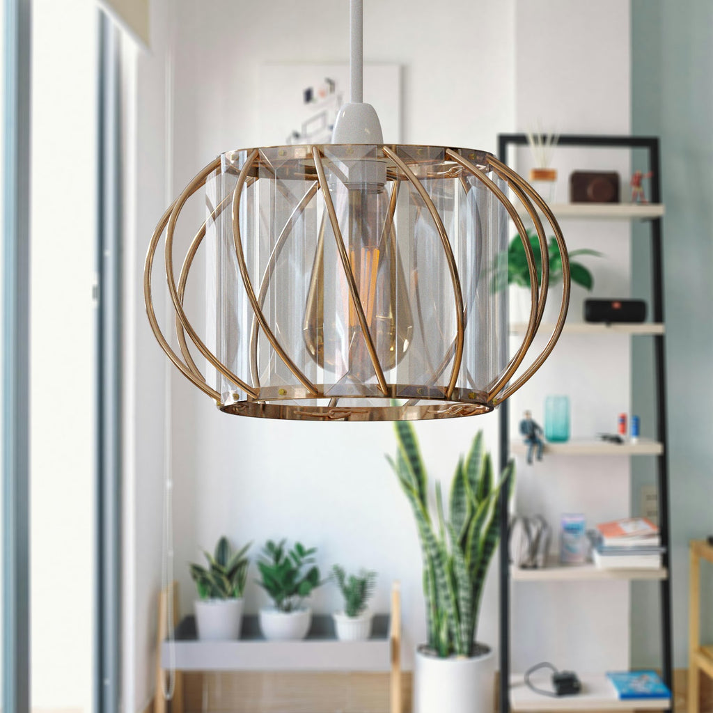 Elegant Modern Crystal Glass & Metal Cage Ceiling Pendant Light Shade