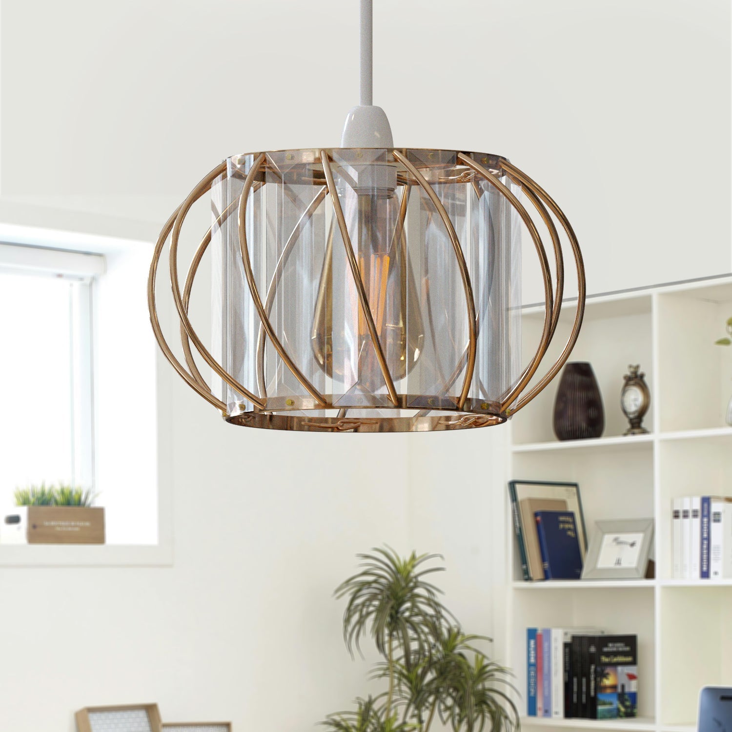 Elegant Modern Crystal Glass & Metal Cage Ceiling Pendant Light Shade