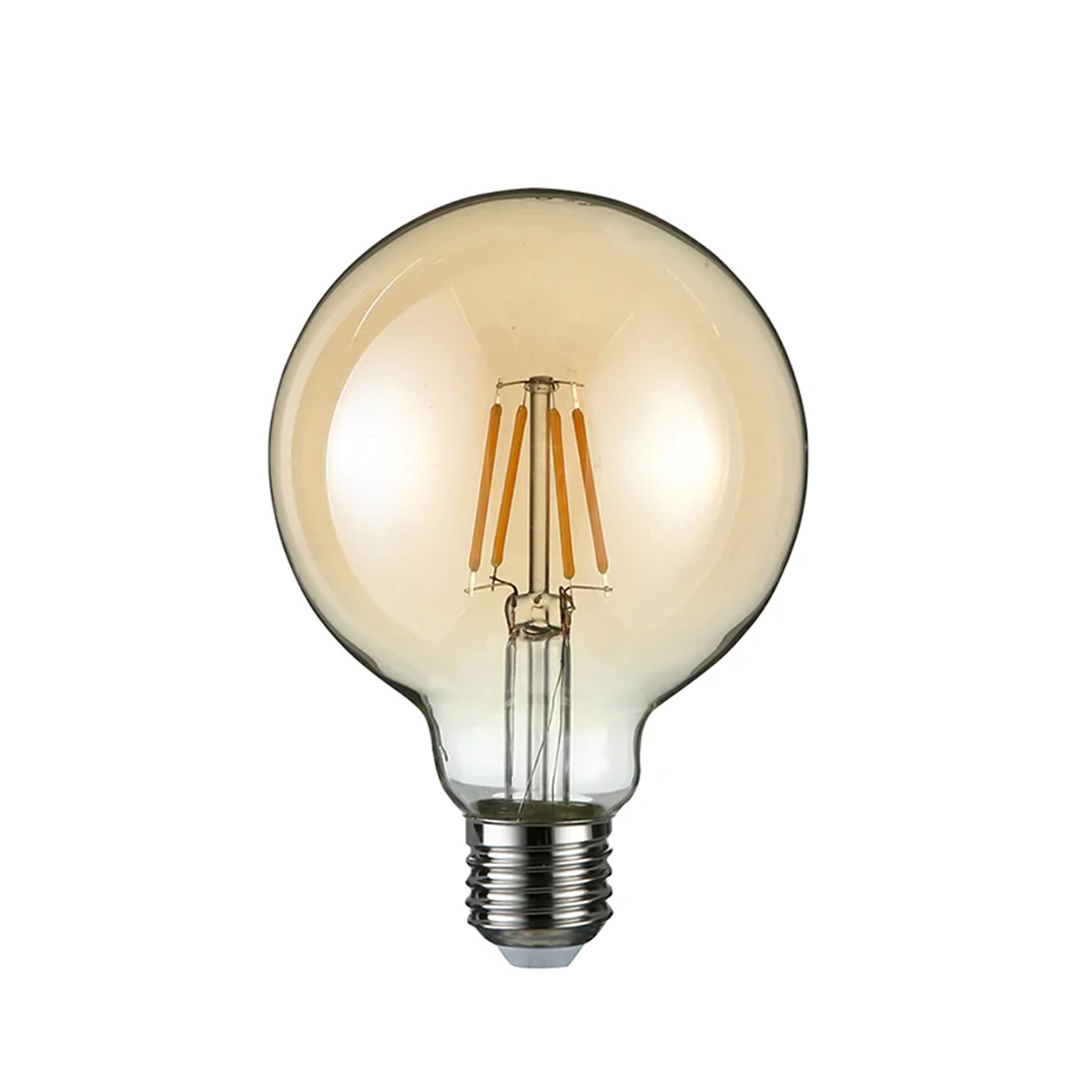Vintage LED Filament E27 Globe Bulb, Amber Glass, Warm White Light