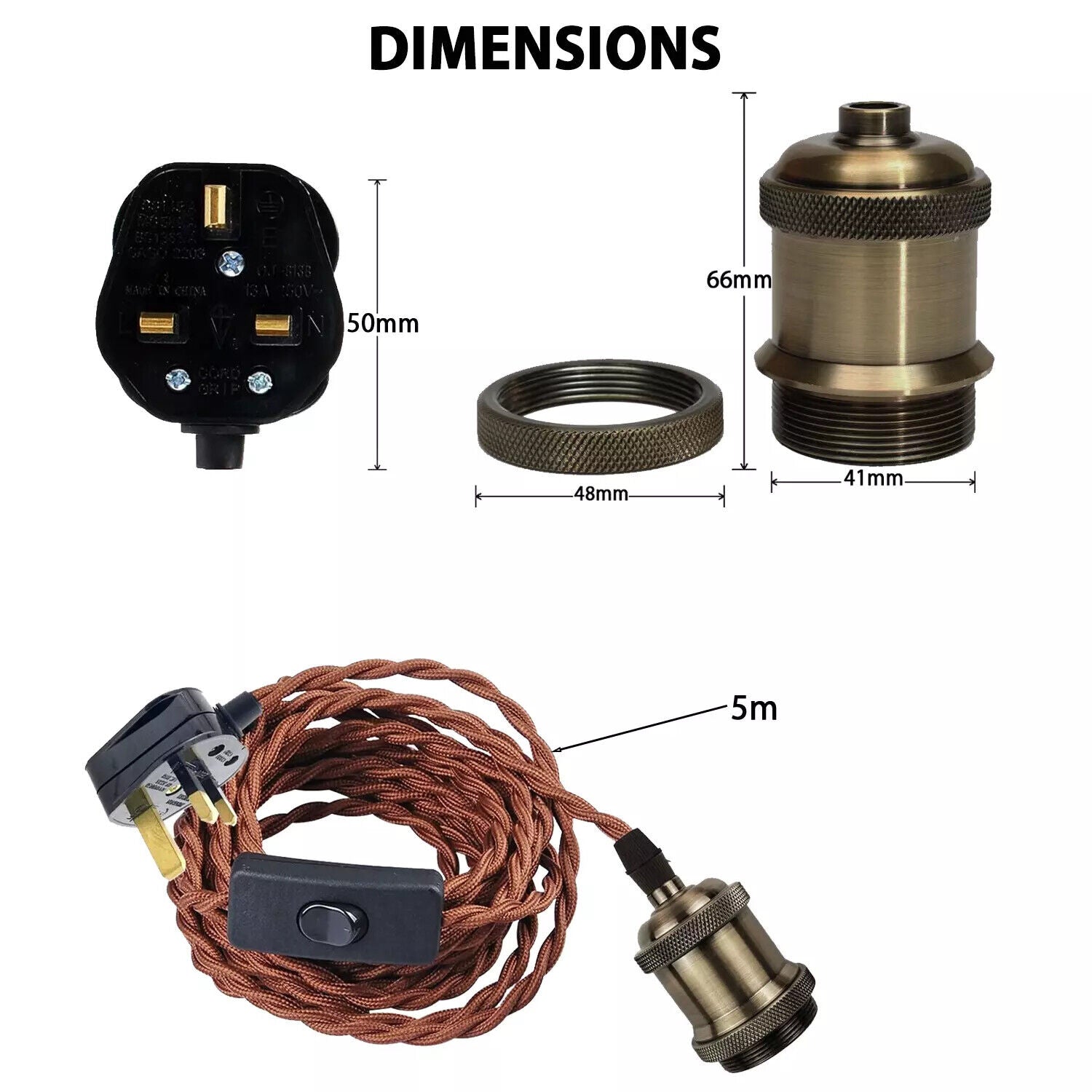 Twisted Fabric Flex Pendant Light Kit 5m E27 UK Plug ~6025