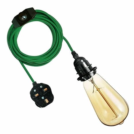 4M Fabric Flex Plug-In Pendant Light, E27 Bulb Holder, Dimmer Switch