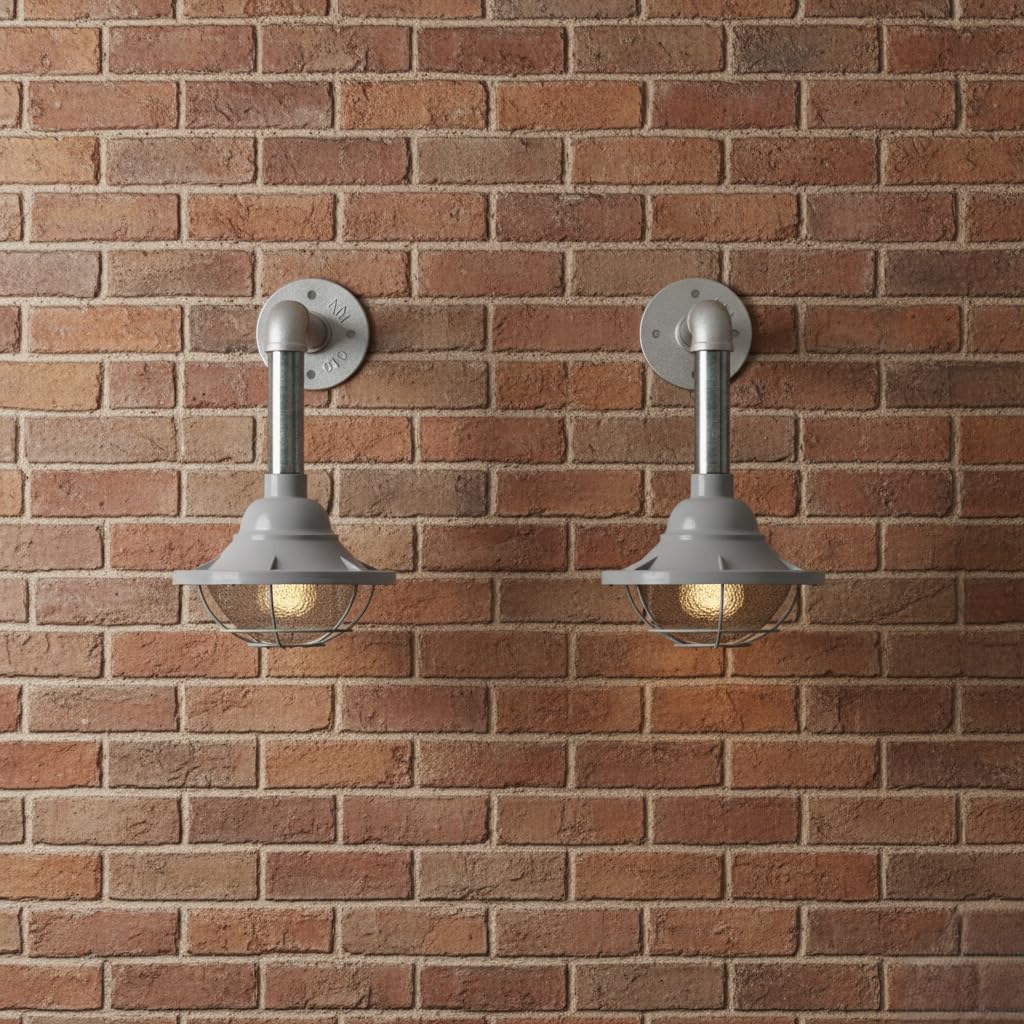 Industrial Galvanized Steel Wall Sconce 2-Pack E27 Conduit Pipe Loft Lighting