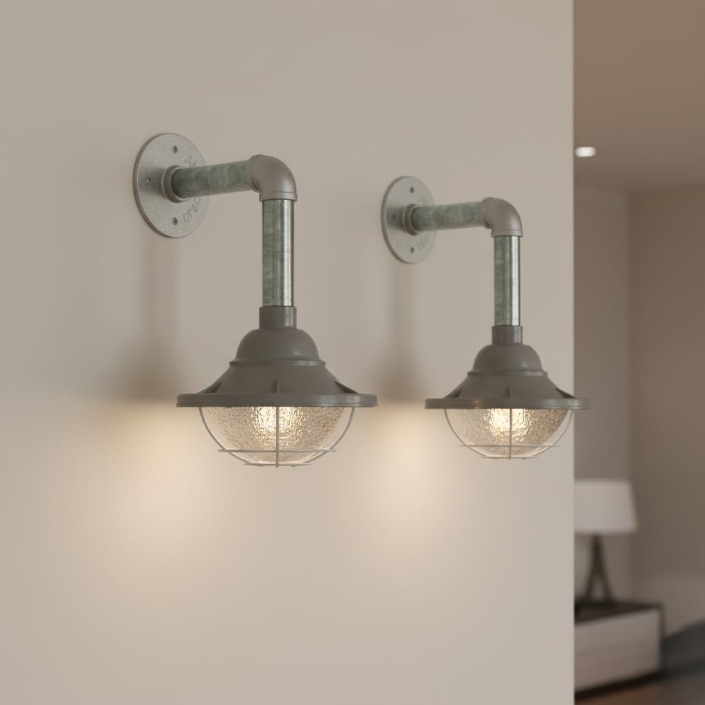Industrial Galvanized Steel Wall Sconce 2-Pack E27 Conduit Pipe Loft Lighting