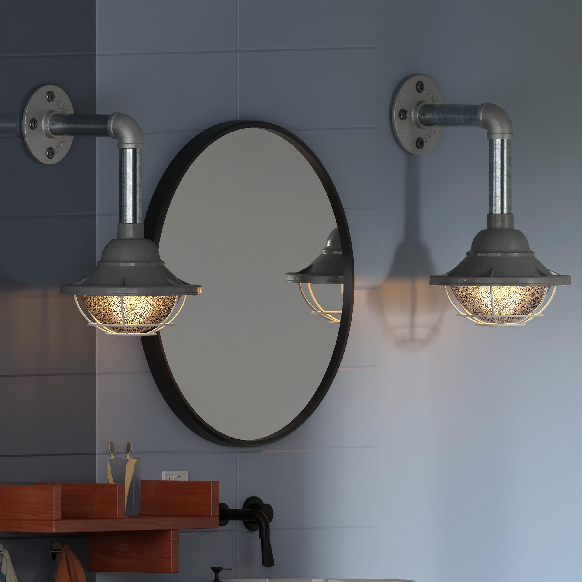 Industrial Galvanized Steel Wall Sconce 2-Pack E27 Conduit Pipe Loft Lighting