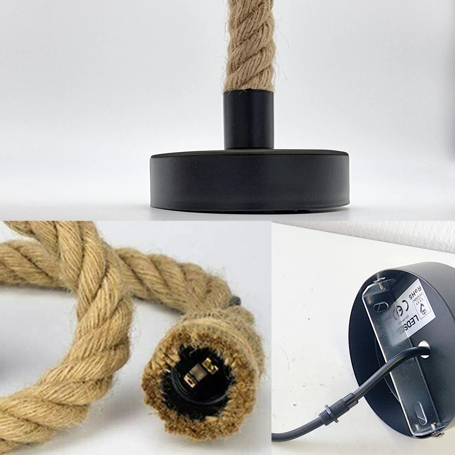 Rustic Hemp Rope Ceiling Pendant Light E27 Fitting for Industrial Decor