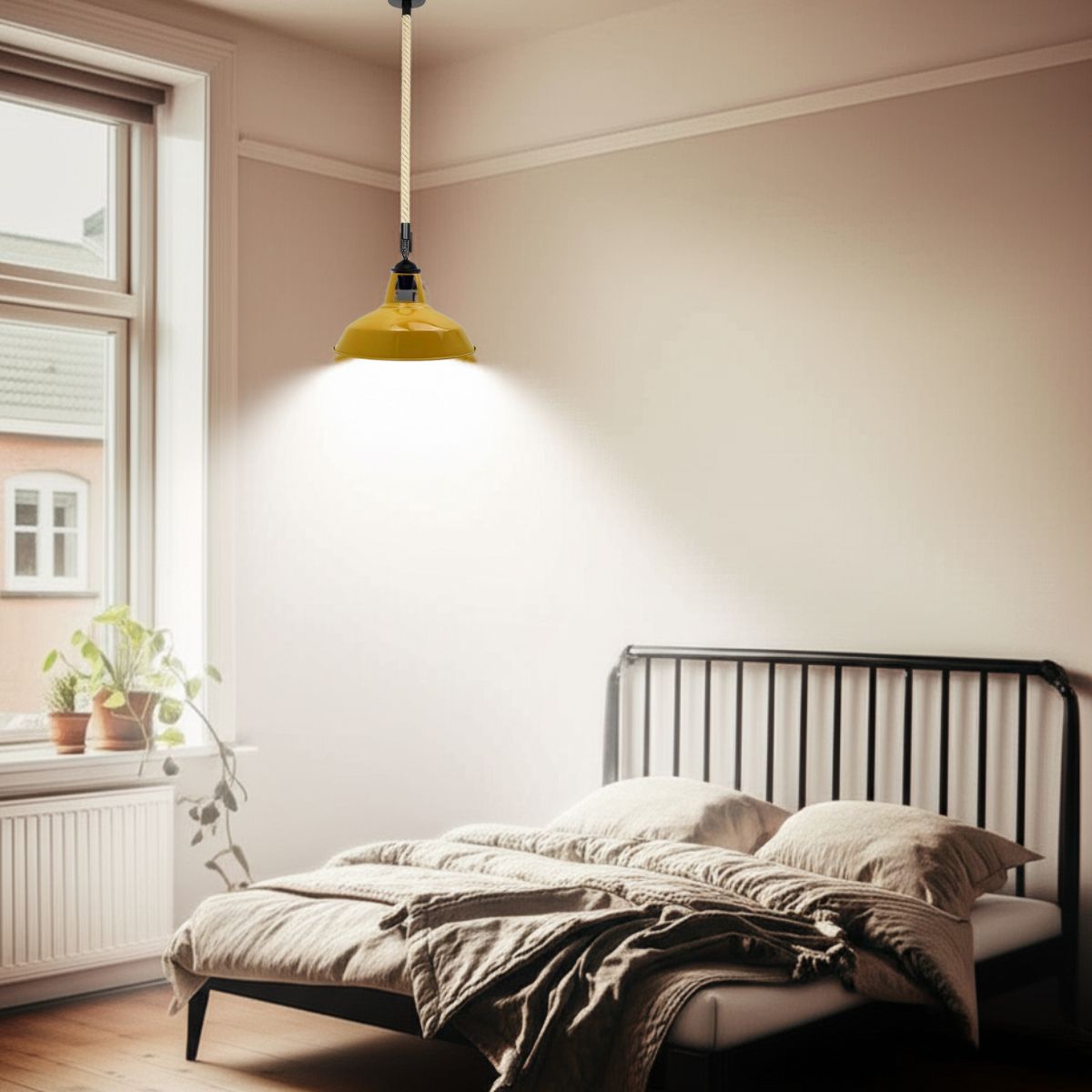 Industrial Vintage Hemp Rope Pendant Light, Black Metal Cage Ceiling Lamp