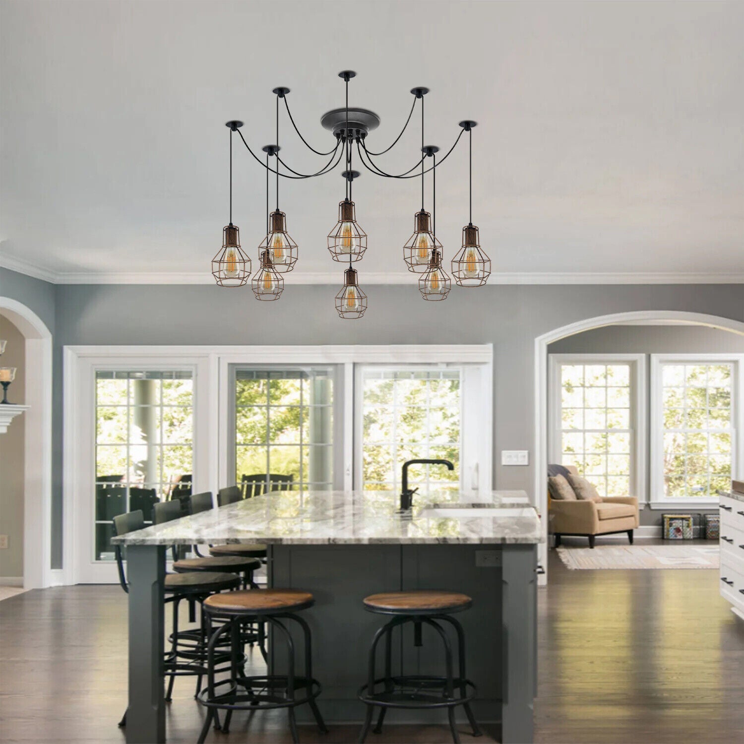 Industrial Black 8-Head Spider Light Pendant Modern Adjustable Ceiling Fixture