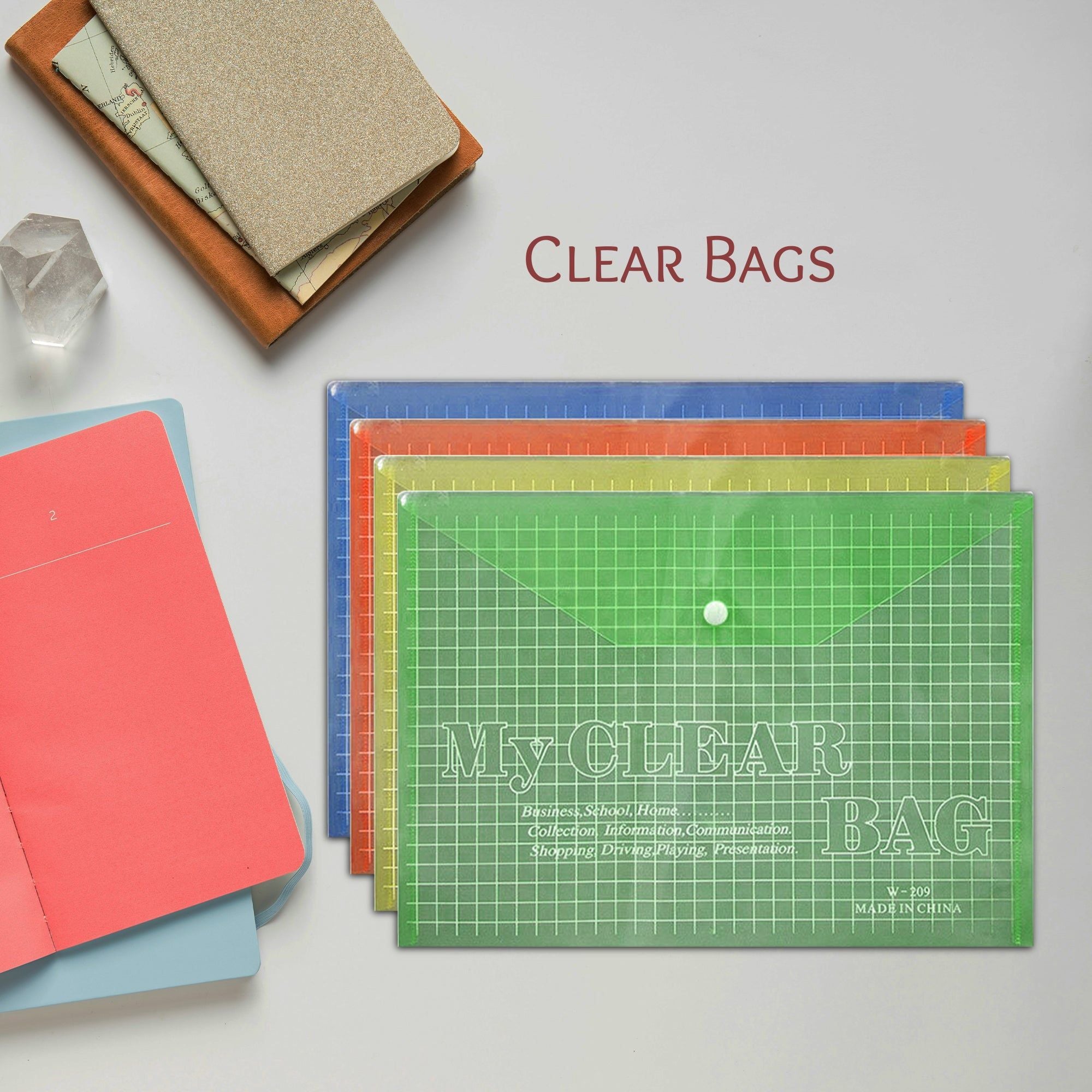 A4 Plastic Waterproof Document Holder File Bag Snap Button Closure Multi-Color