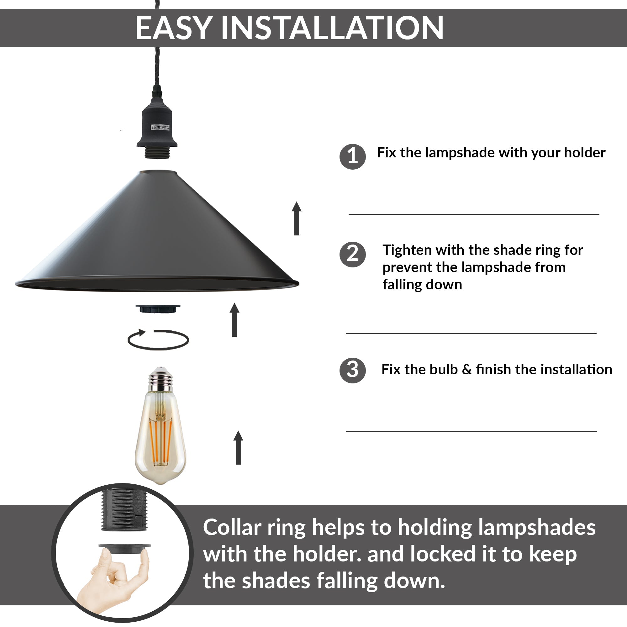 Adjustable Single Head Metal Shade Industrial Pendant Light, Vintage Style Hanging Lamp