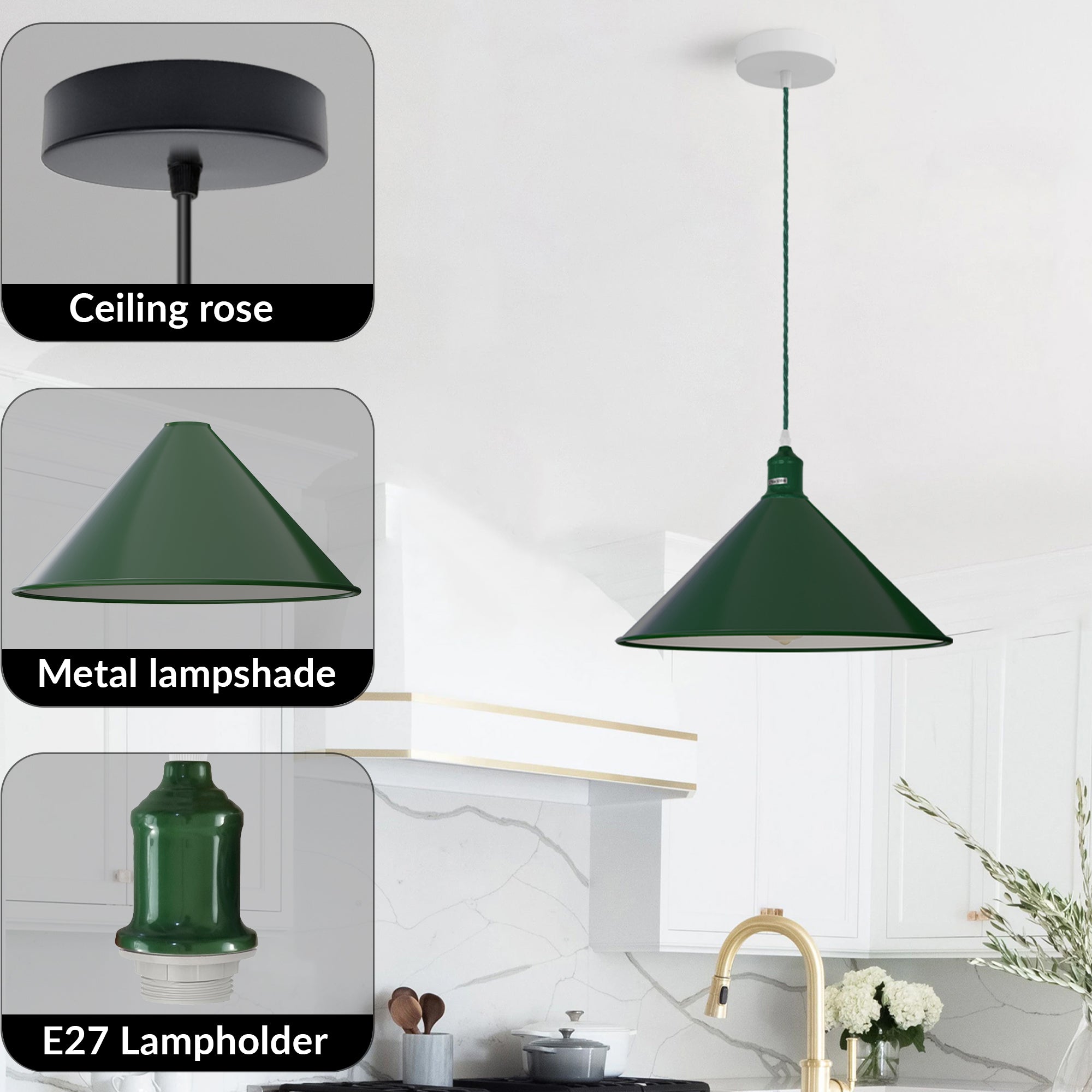 Adjustable Single Head Metal Shade Industrial Pendant Light, Vintage Style Hanging Lamp