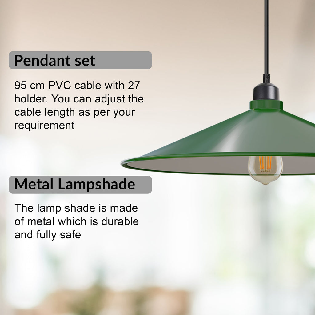 Retro Flat Cone Metal Pendant Light Fixture, Adjustable Cable, E27 Socket