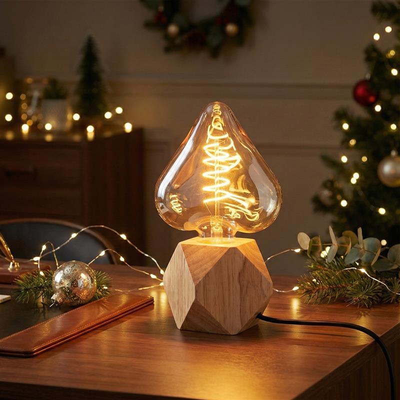 Small Wooden LED Table Lamp with Ambient Decorative Mood Bulb