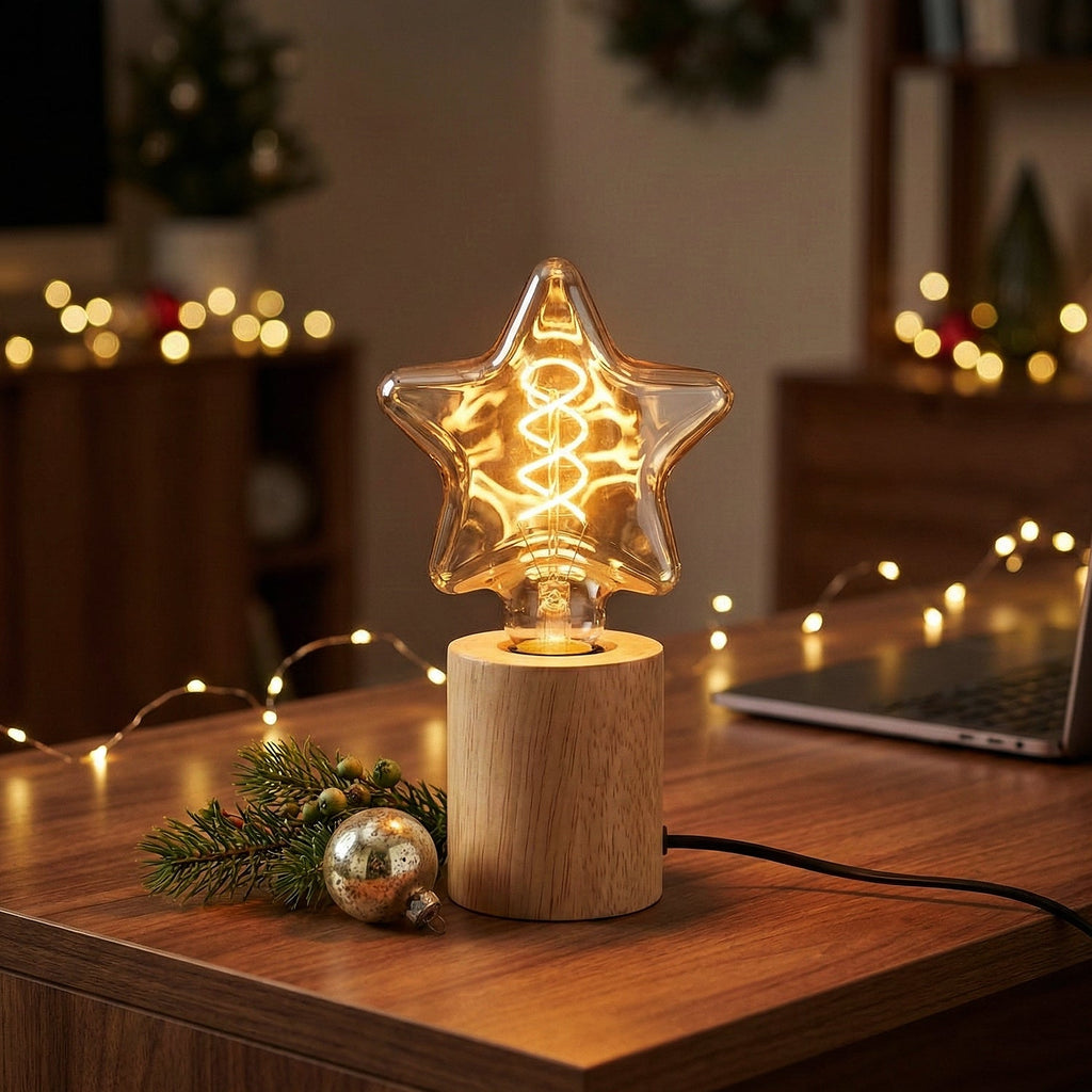 Small Wooden Table Lamp with Ambient Decorative LED Bulb
