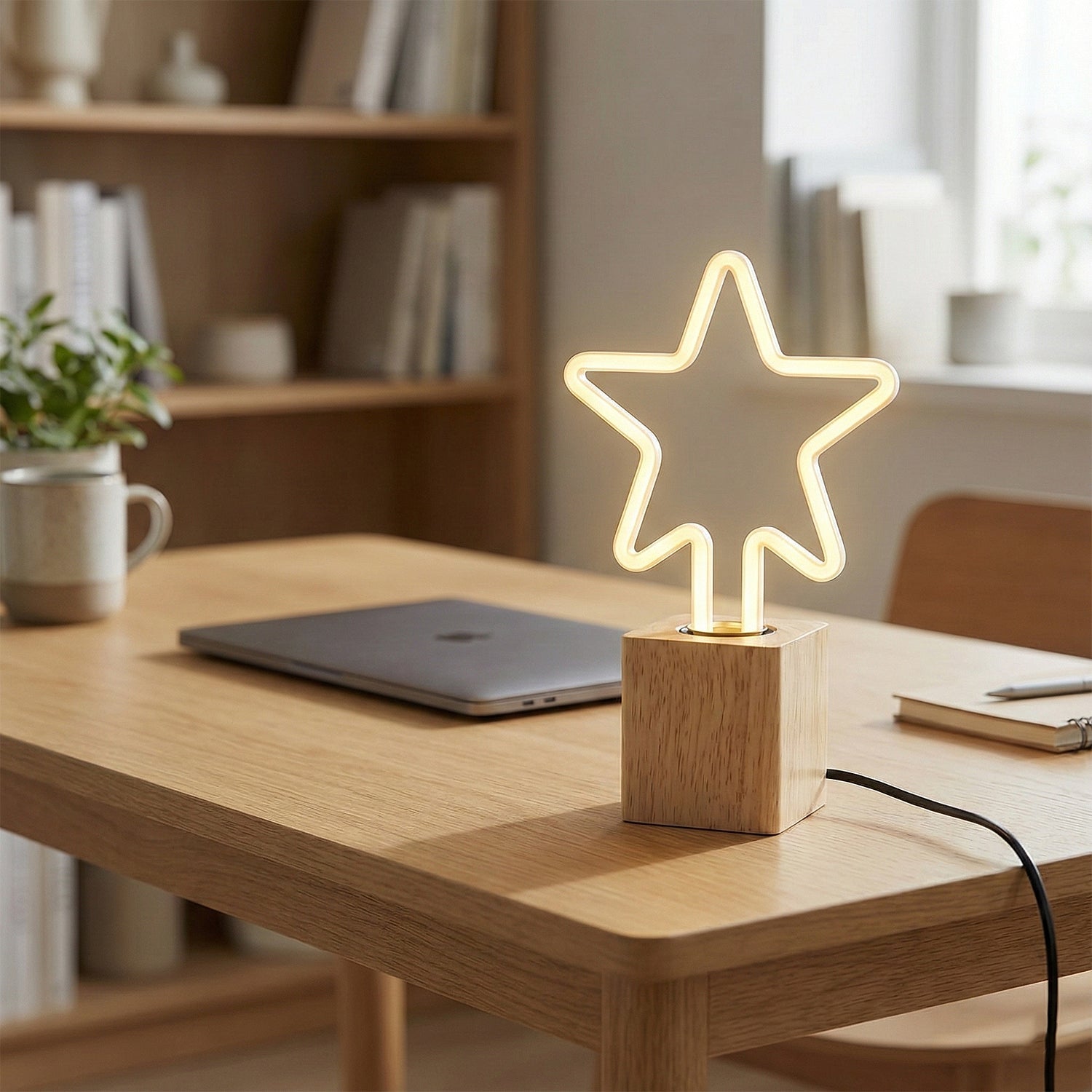 Small Wooden Table Lamp with Ambient Decorative LED Bulb