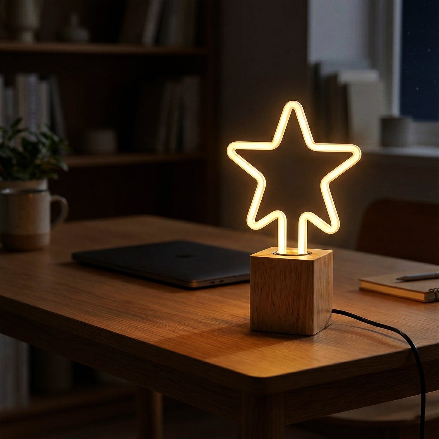 Small Wooden LED Table Lamp with Ambient Decorative Mood Bulb