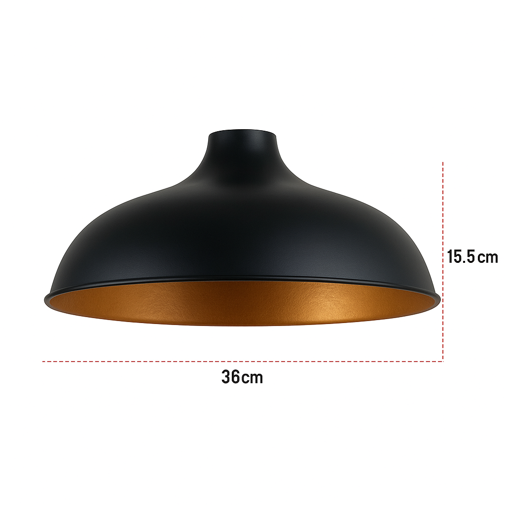 Black Gold Industrial Metal Ceiling Lamp Shade, Vintage Retro Easy-Fit