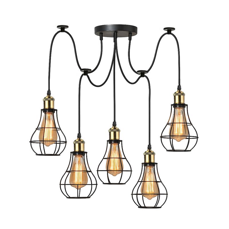 5-Way Indoor Spider Pendant Light Fixture, Adjustable Hanging Ceiling Lamp Black