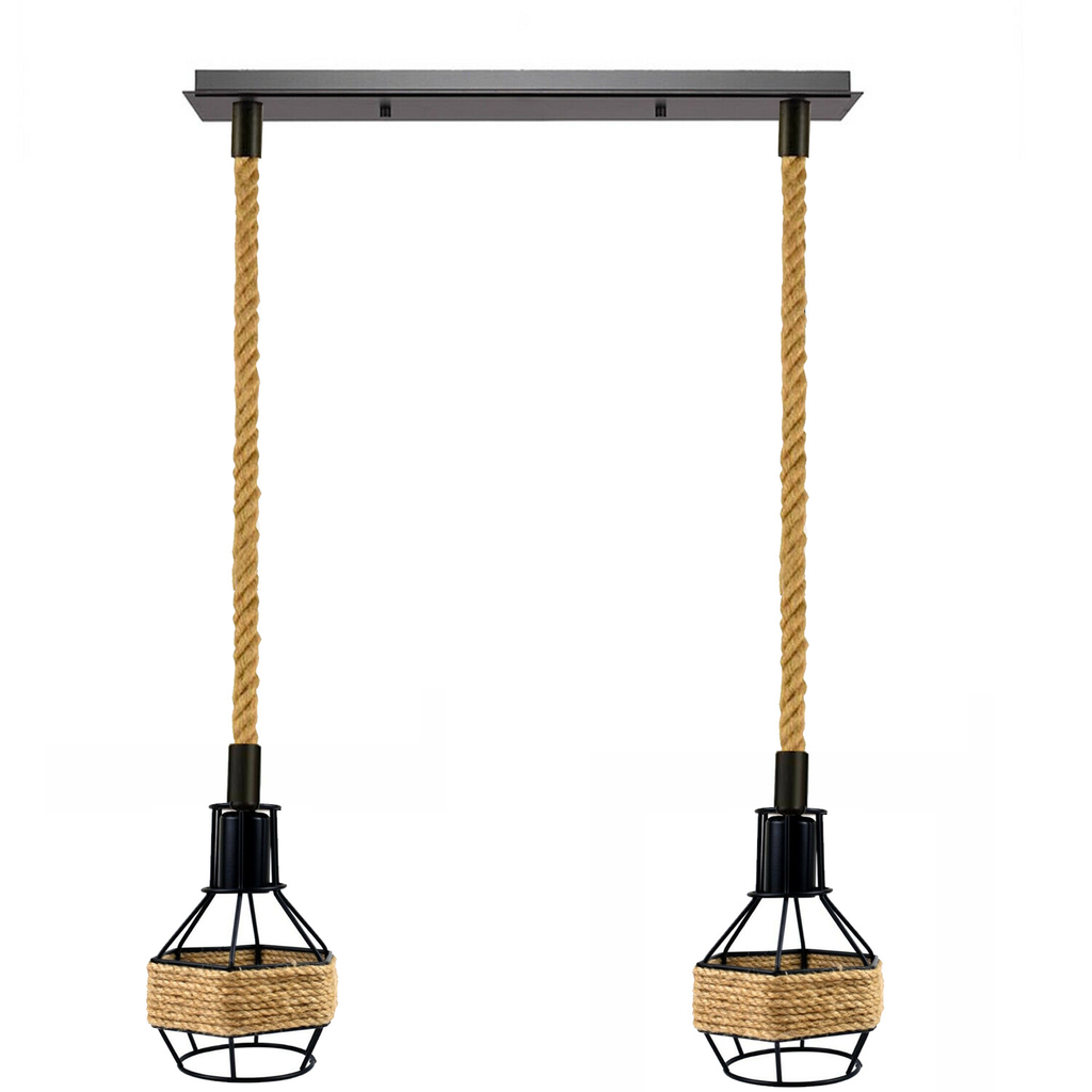 Vintage Industrial Dual Head Hemp Rope Pendant Light E27 Adjustable Ceiling Lamp