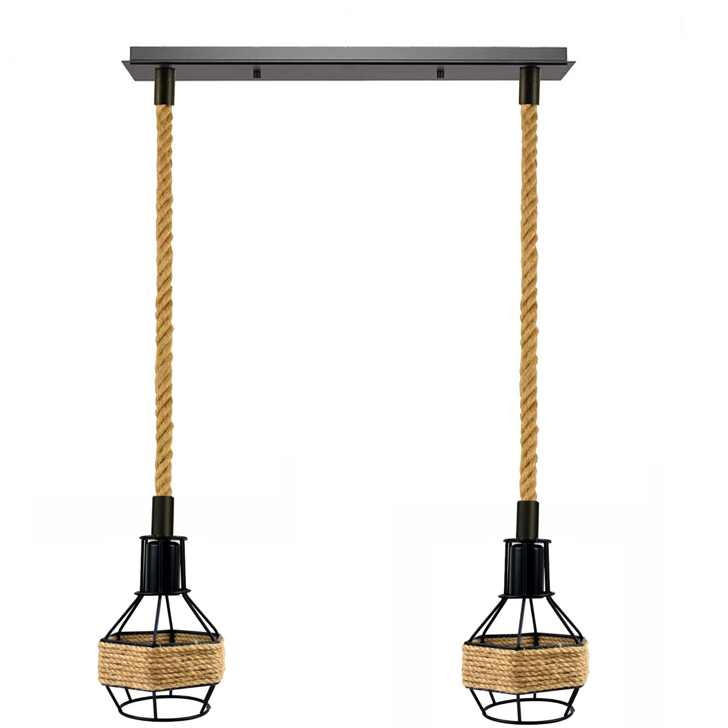 Vintage Industrial Dual Head Hemp Rope Pendant Light E27 Adjustable Ceiling Lamp