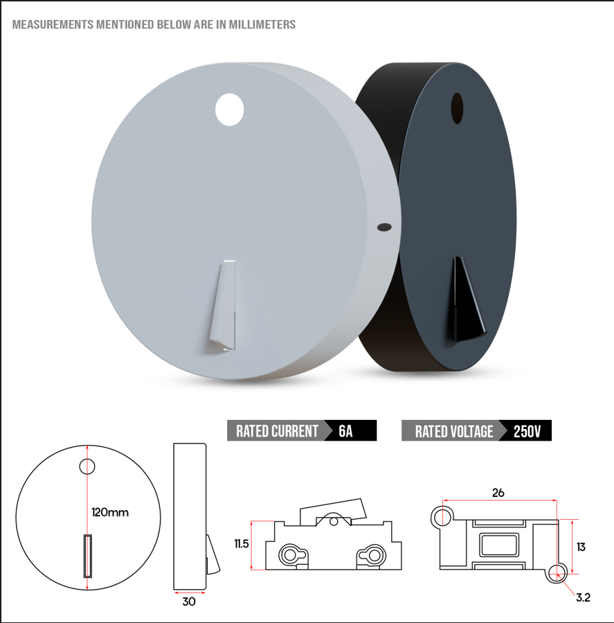 Industrial Vintage Metal Single Point Drop Ceiling Rose with Integrated Switch