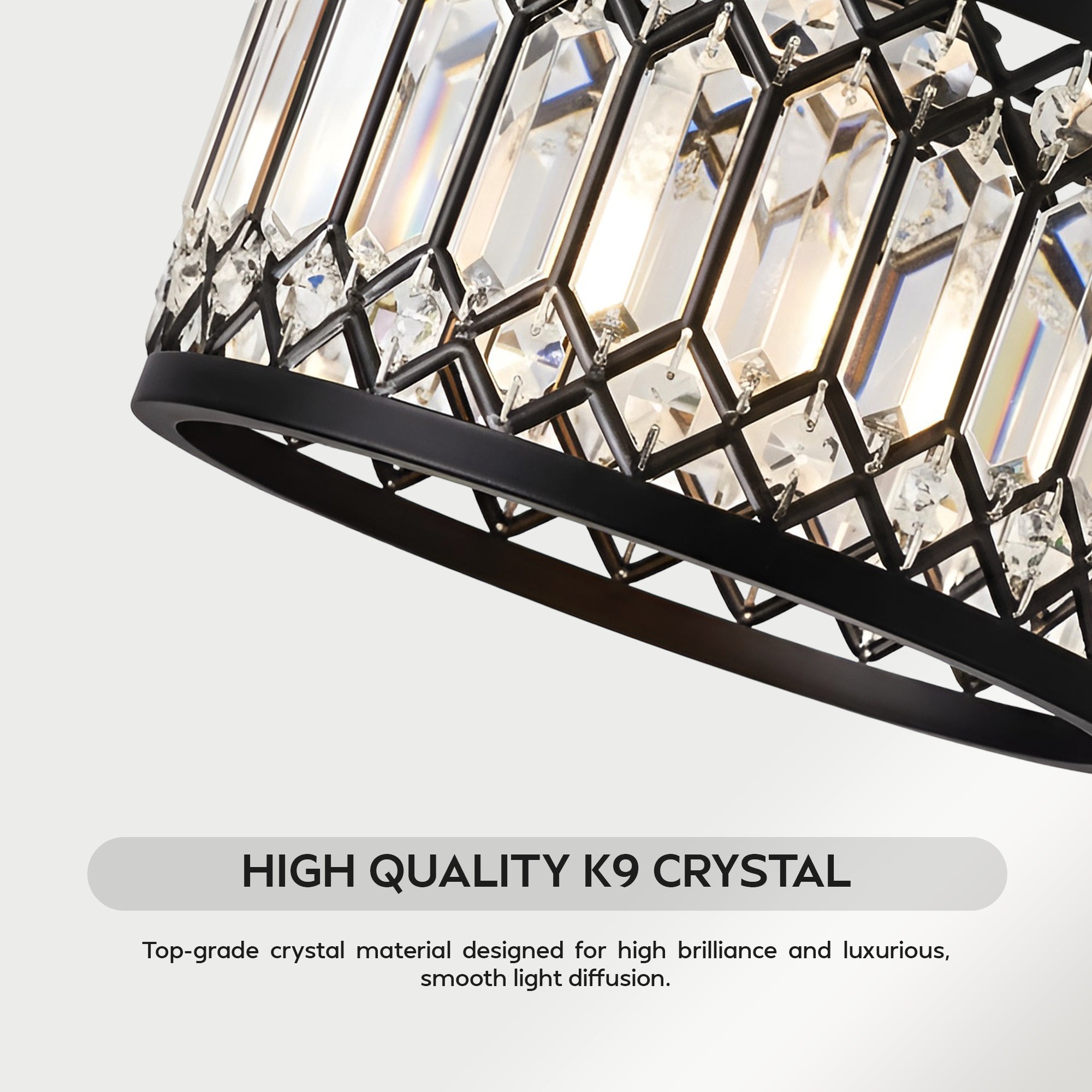 K9 Crystal Flush Mount Ceiling Light, Modern Industrial Black Metal Fixture
