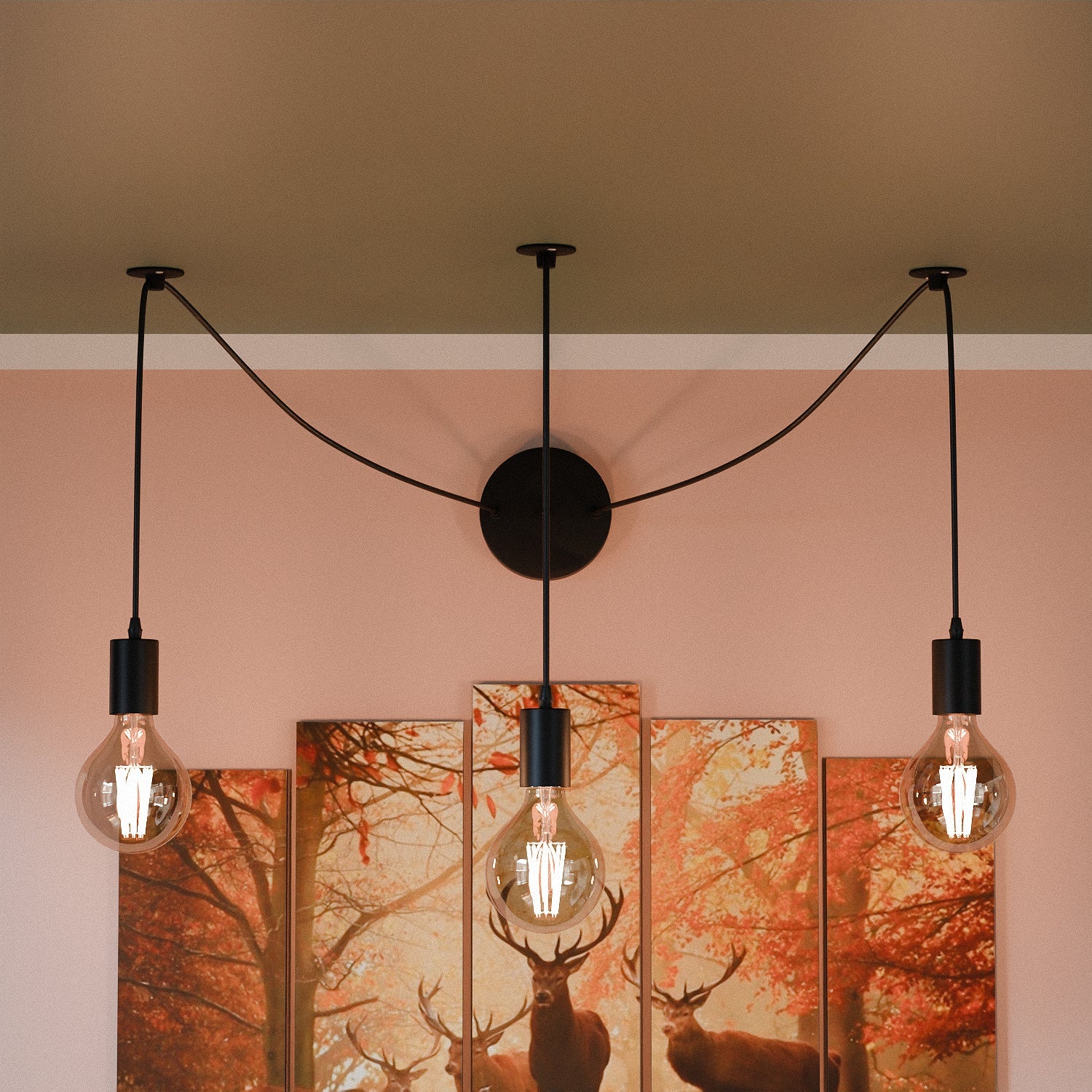 3-Way Spider Ceiling Pendant Light – Adjustable 1.5m E27 Metal Industrial Lamp Fixture~6252