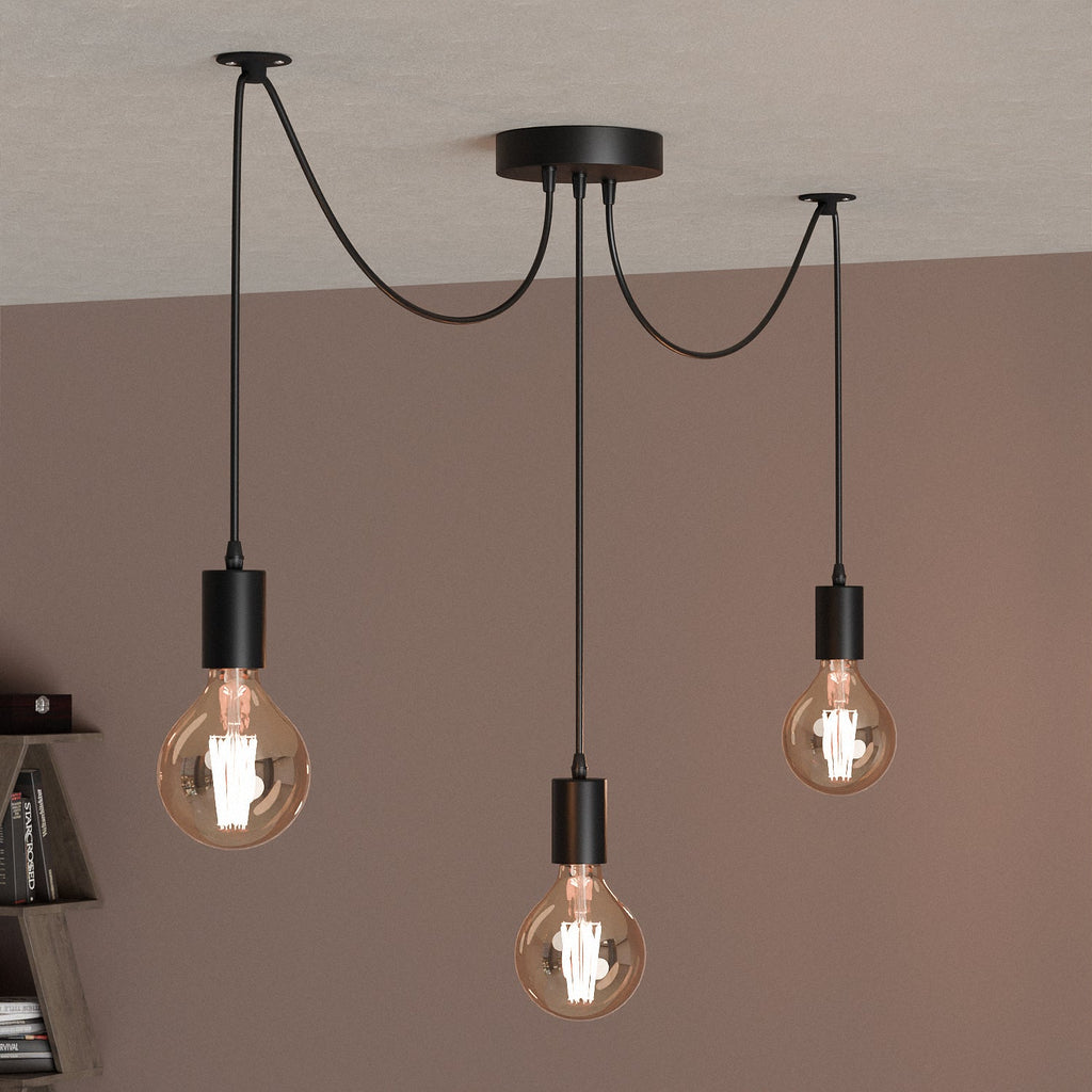 3-Way Spider Ceiling Pendant Light – Adjustable 1.5m E27 Metal Industrial Lamp Fixture~6252