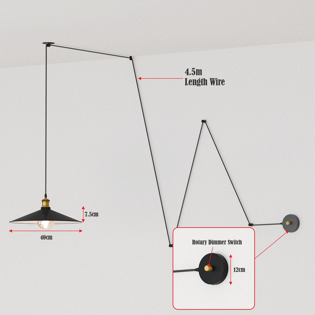Modern Metal 4.5m Adjustable Wall Mounted E27 Pendant Lighting ~ 6237