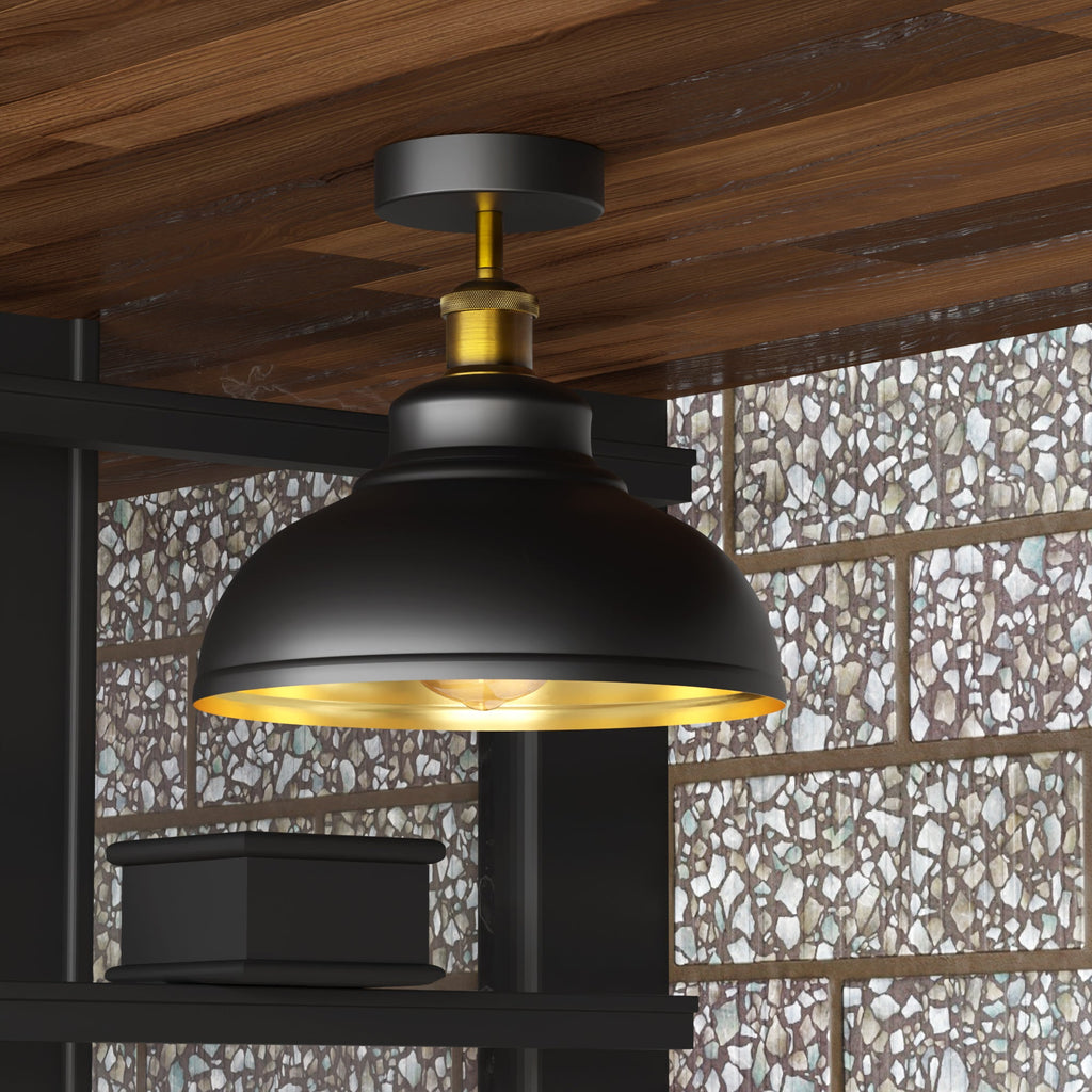 Industrial Style Flush Mount Ceiling Light with Curvy Metal Dome Shade