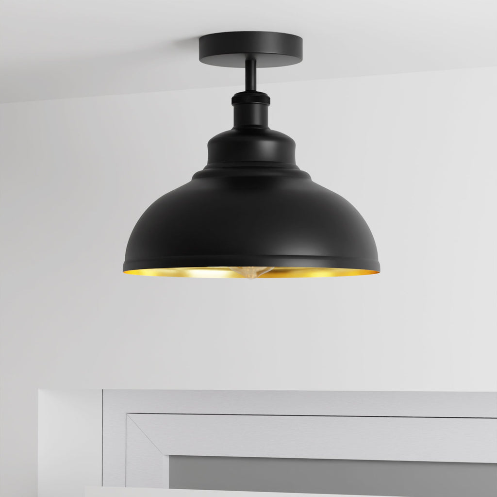 Industrial Style Flush Mount Ceiling Light with Curvy Metal Dome Shade