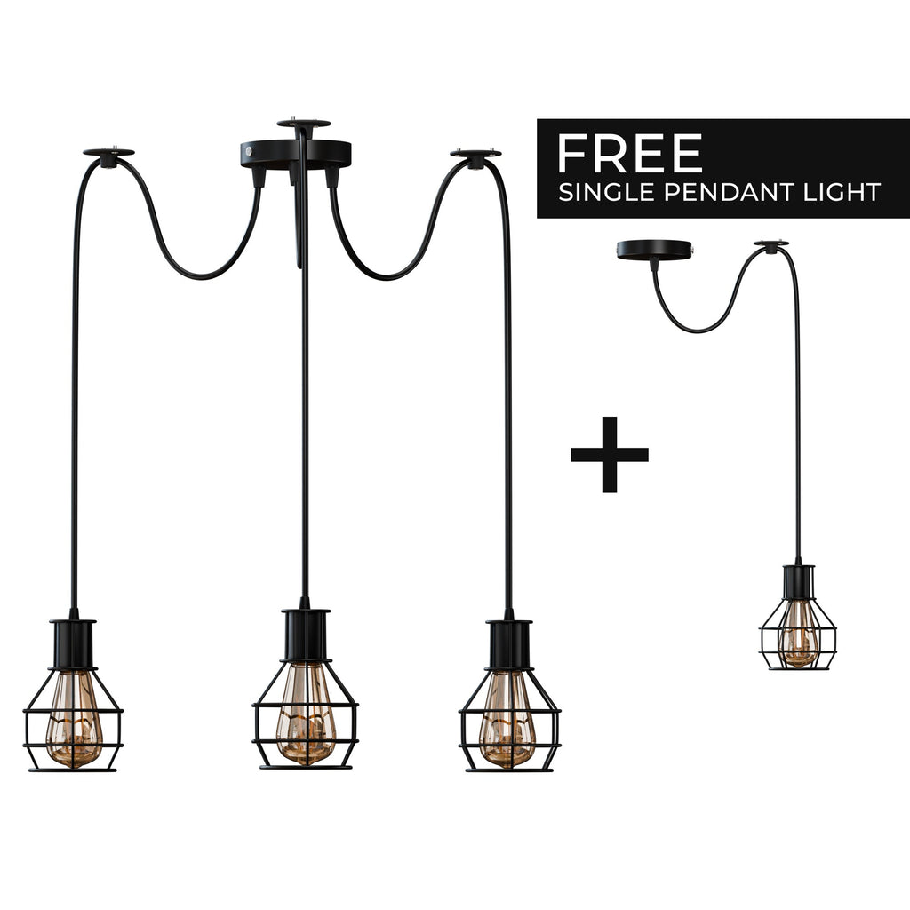 Industrial Metal Cage Multi-Head Pendant Light Fixture, Vintage Farmhouse Ceiling Lamp