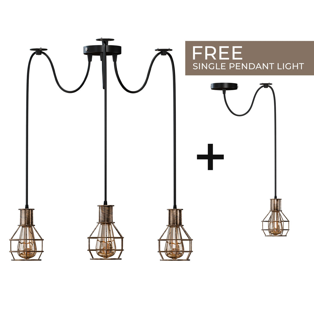 Industrial Metal Cage Multi-Head Pendant Light Fixture, Vintage Farmhouse Ceiling Lamp