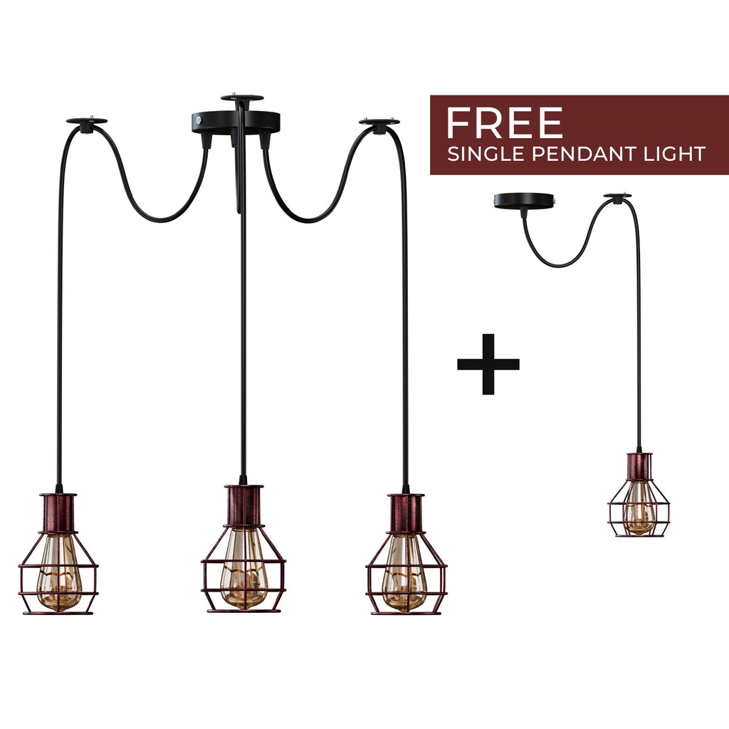 Industrial Metal Cage Multi-Head Pendant Light Fixture, Vintage Farmhouse Ceiling Lamp