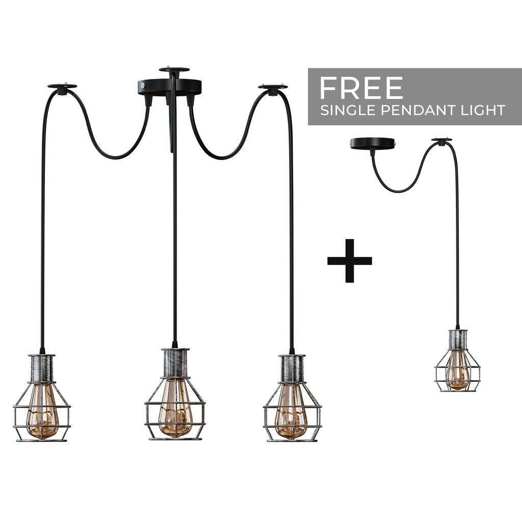 Industrial Metal Cage Multi-Head Pendant Light Fixture, Vintage Farmhouse Ceiling Lamp