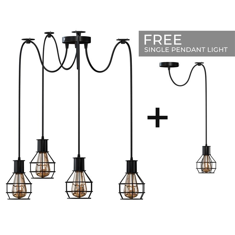 Industrial Metal Cage Multi-Head Pendant Light Fixture, Vintage Farmhouse Ceiling Lamp
