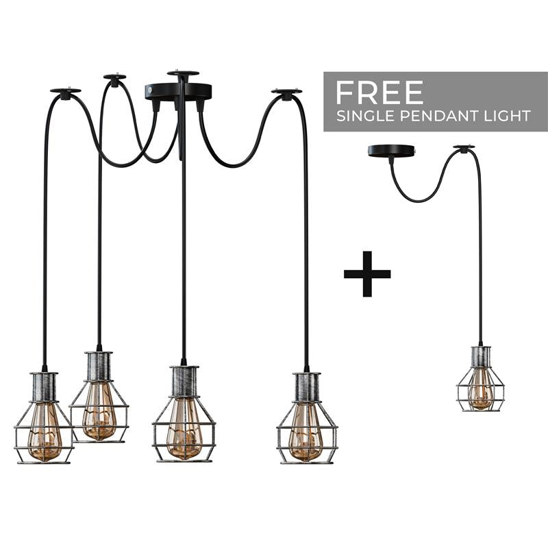 Industrial Metal Cage Multi-Head Pendant Light Fixture, Vintage Farmhouse Ceiling Lamp