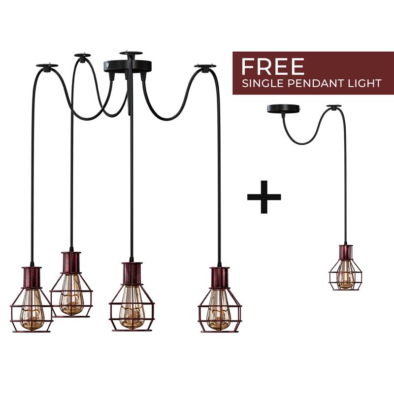 Industrial Metal Cage Multi-Head Pendant Light Fixture, Vintage Farmhouse Ceiling Lamp