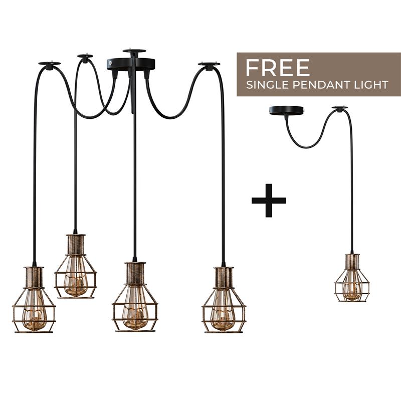 Industrial Metal Cage Multi-Head Pendant Light Fixture, Vintage Farmhouse Ceiling Lamp