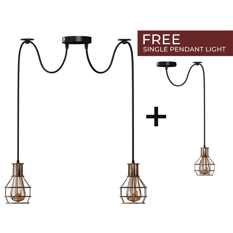 Industrial Metal Cage Multi-Head Pendant Light Fixture, Vintage Farmhouse Ceiling Lamp