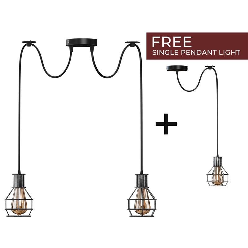 Industrial Metal Cage Multi-Head Pendant Light Fixture, Vintage Farmhouse Ceiling Lamp