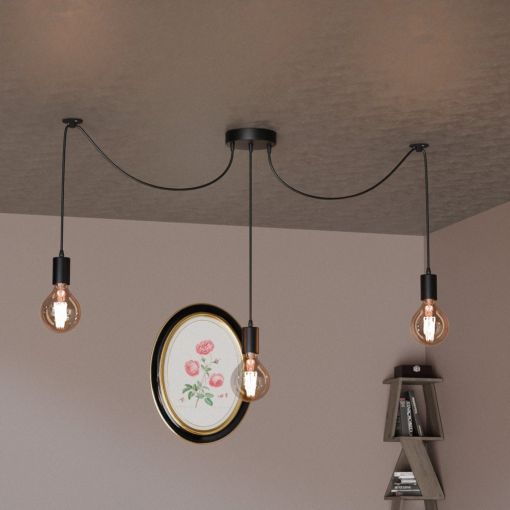 3-Way Spider Ceiling Pendant Light – Adjustable 1.5m E27 Metal Industrial Lamp Fixture~6252