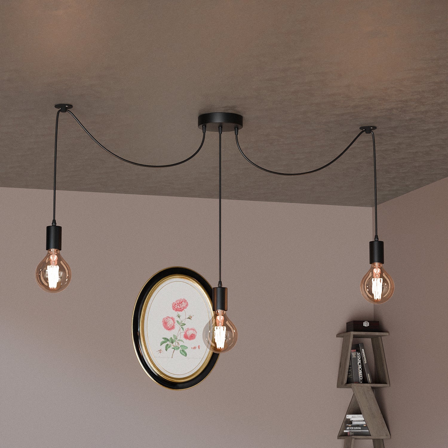 3-Way Spider Ceiling Pendant Light – Adjustable 1.5m E27 Metal Industrial Lamp Fixture~6252