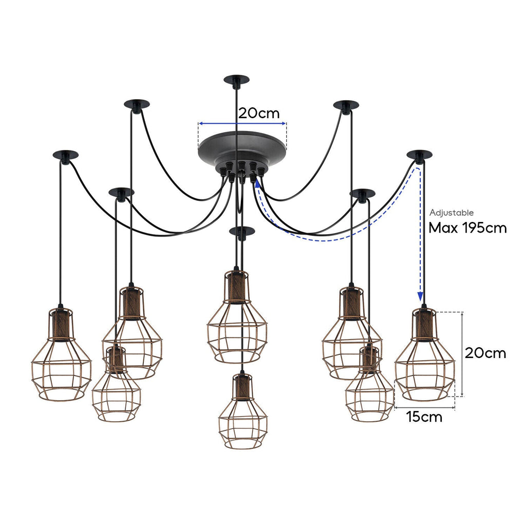 Industrial Black 8-Head Spider Light Pendant Modern Adjustable Ceiling Fixture