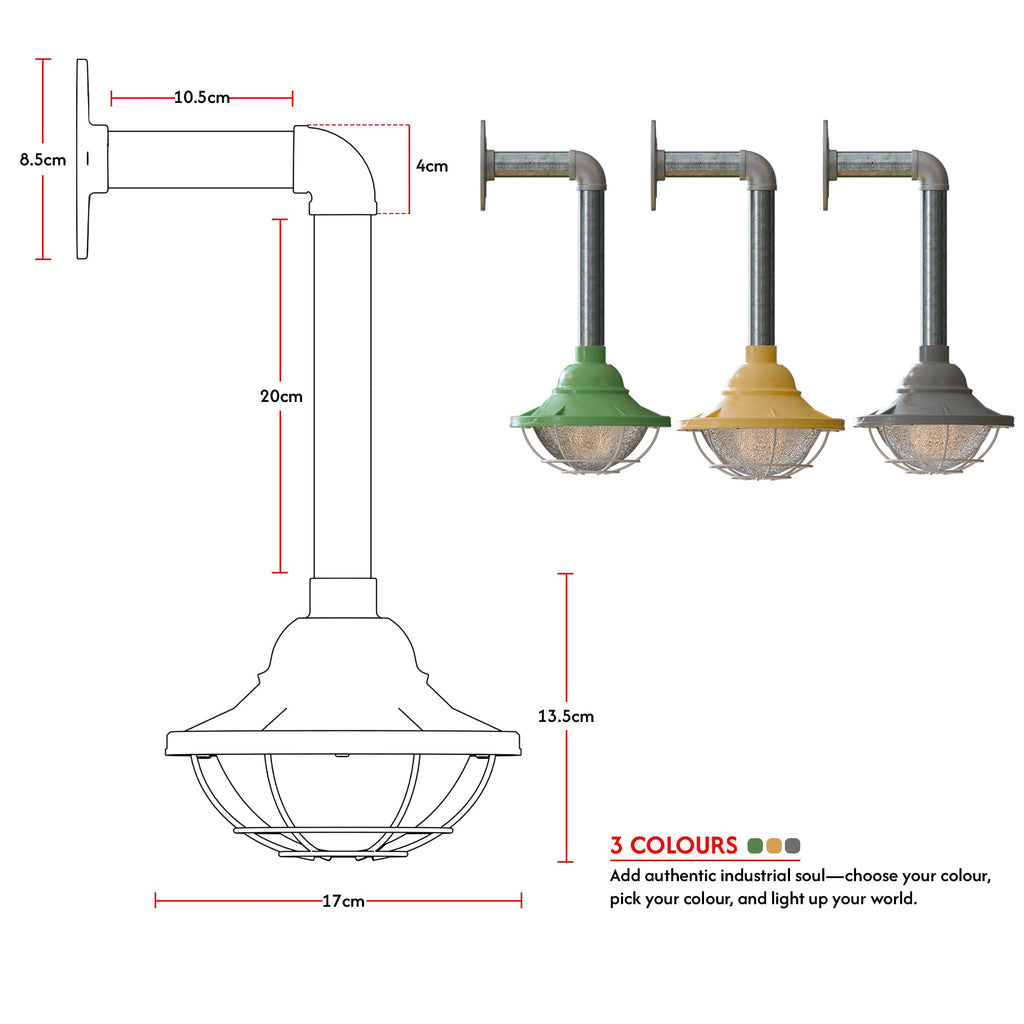 Industrial Conduit Steel Pipe Wall Light With Cage Wall Mounted ~ 6113