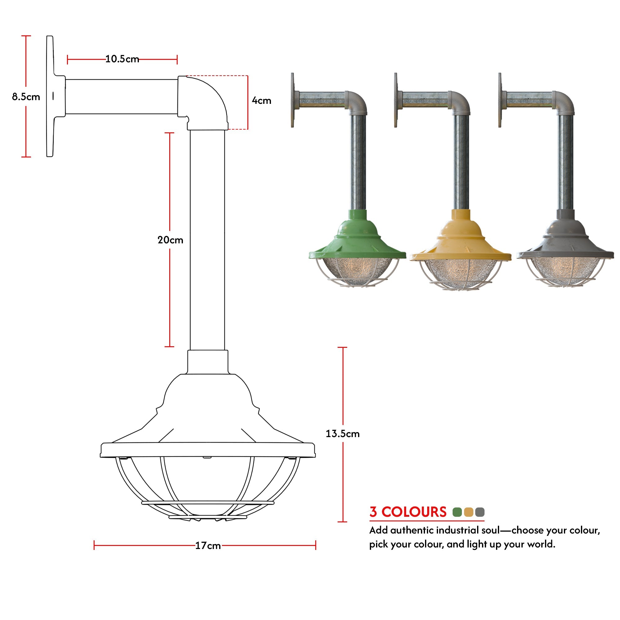 Industrial Conduit Steel Pipe Wall Light With Cage Wall Mounted ~ 6113